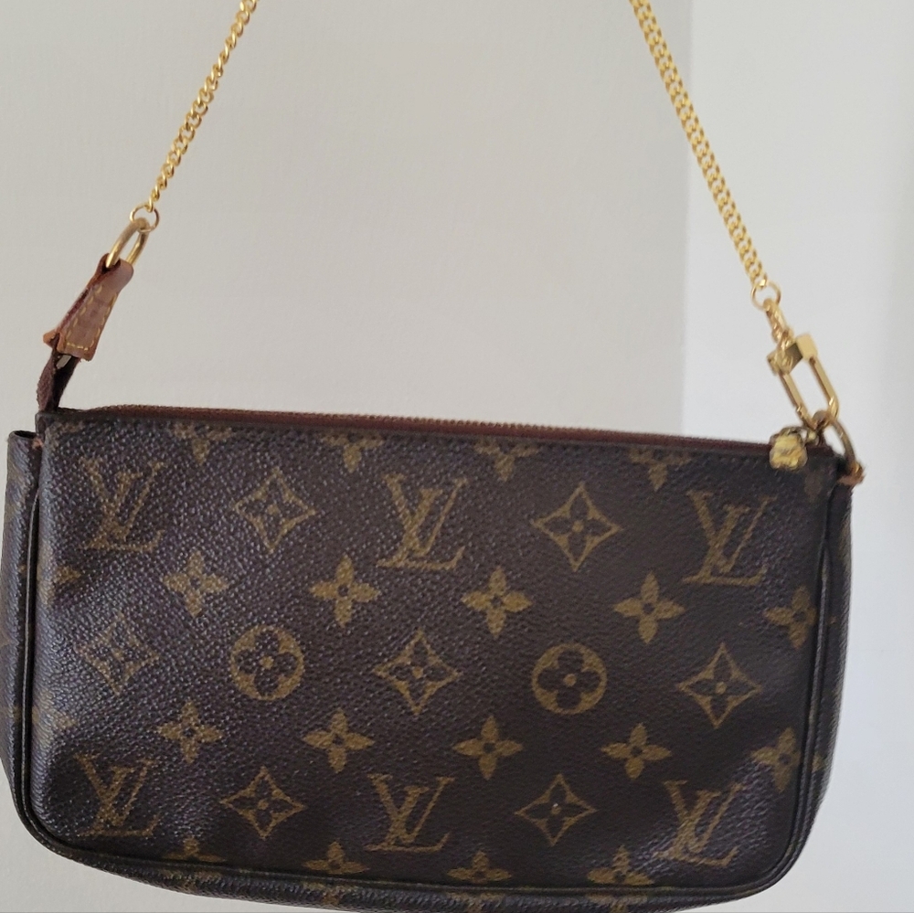 Louis Vuitton Monogram Brown Wristlet with Gold Chain - Picture 6 of 17